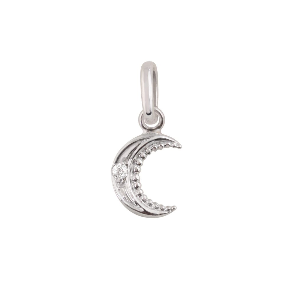 pendentif petite lune, diamant, or blanc