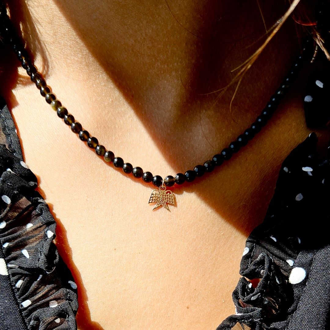 collier georgia obsidienne dorée, or rose