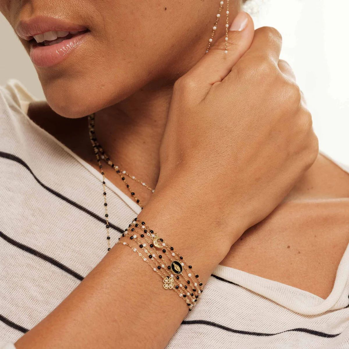 bracelet noir classique gigi, or jaune, 17 cm