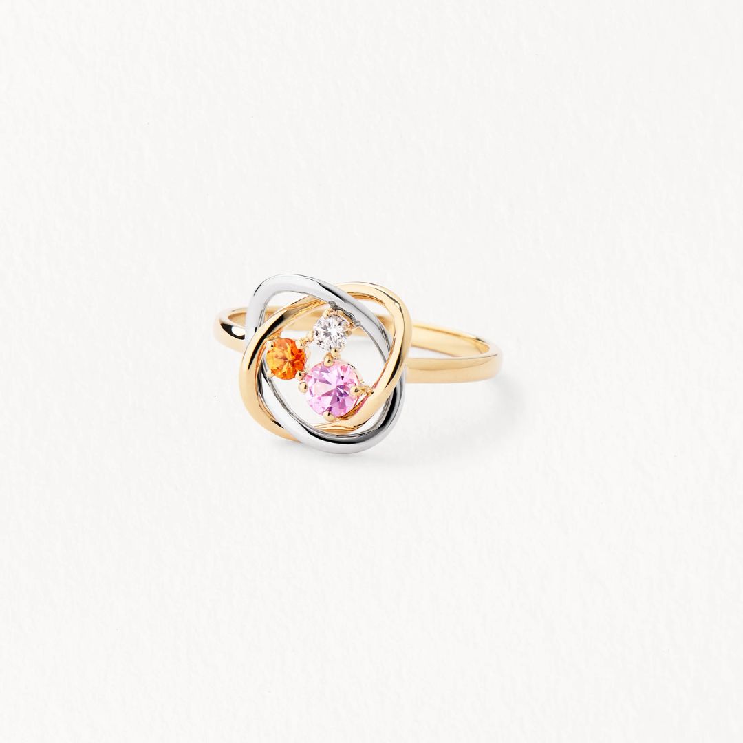 bague tresse précieuse, or jaune et or blanc