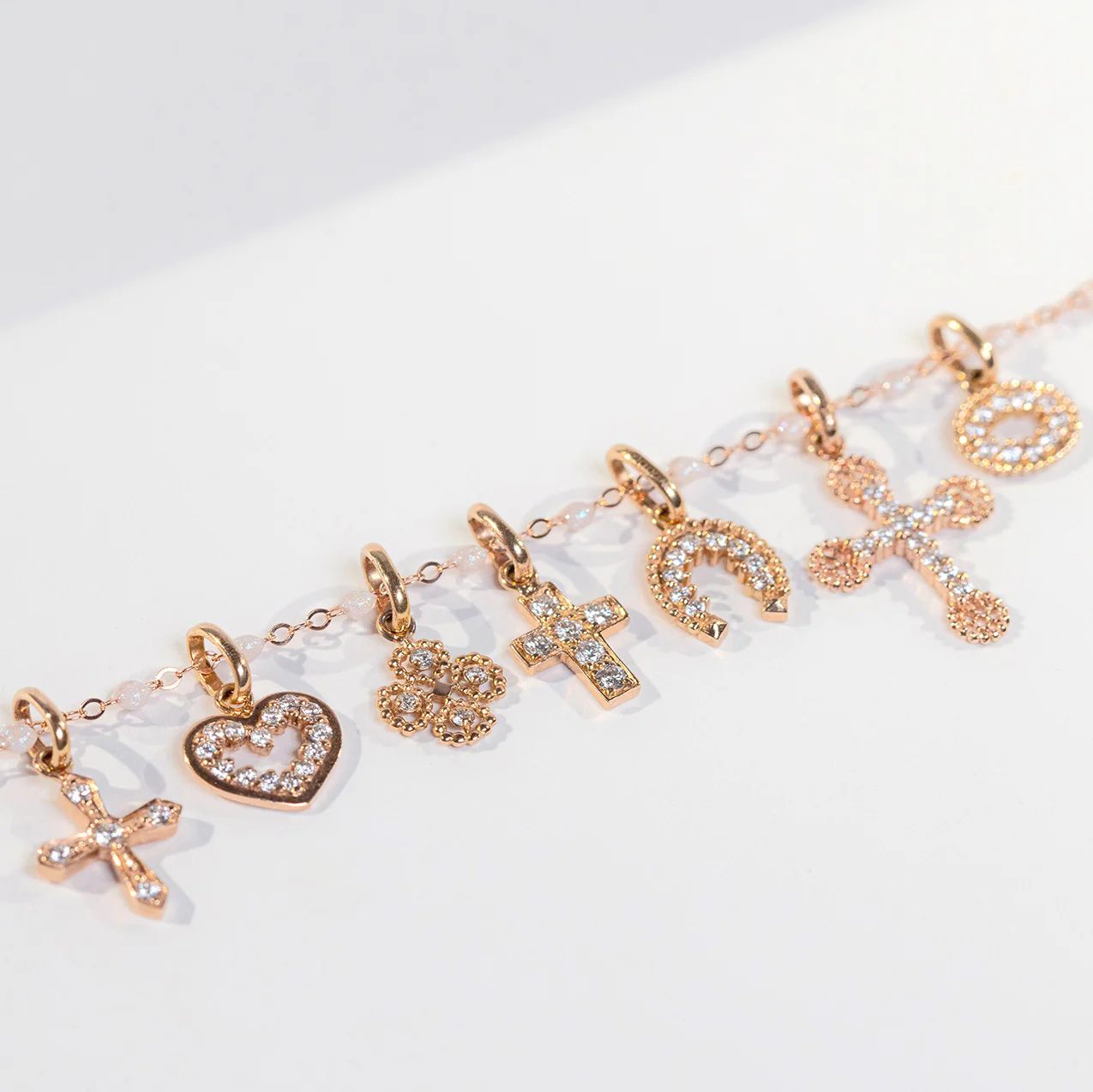 pendentif lucky trèfle, diamants, or rose