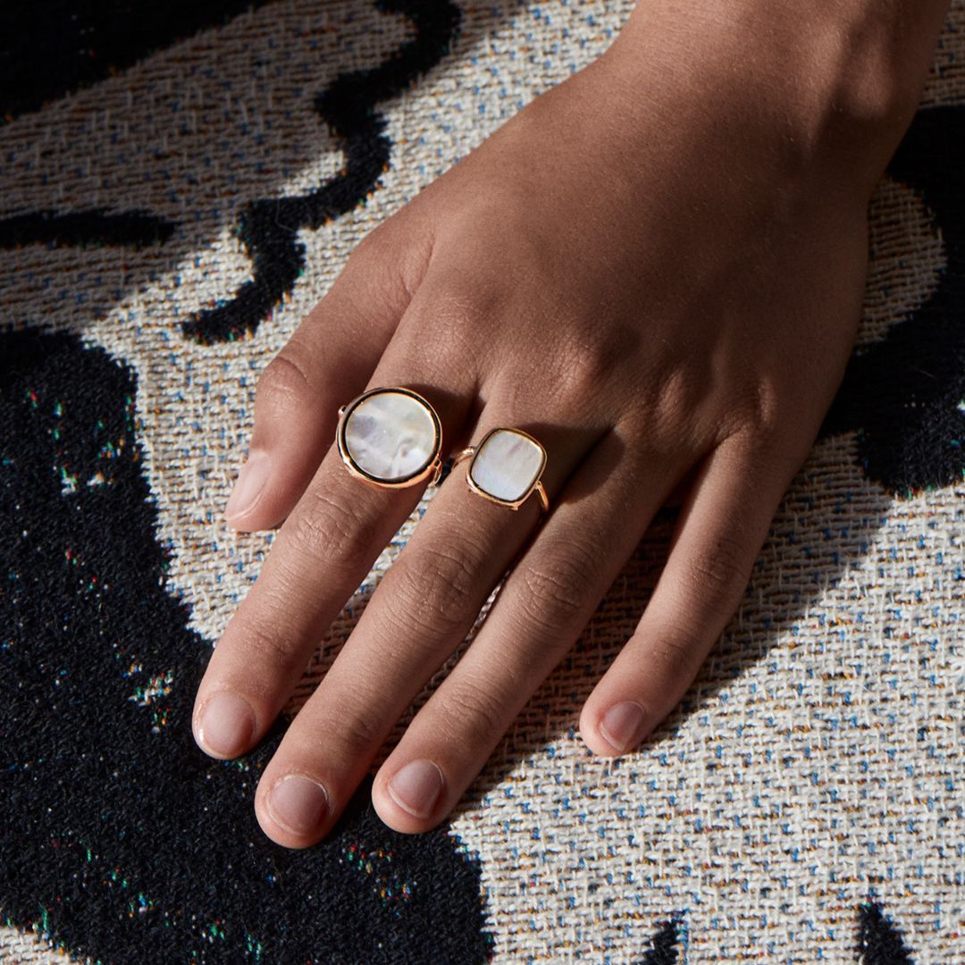 bague disc ring nacre blanche, or rose, t 50