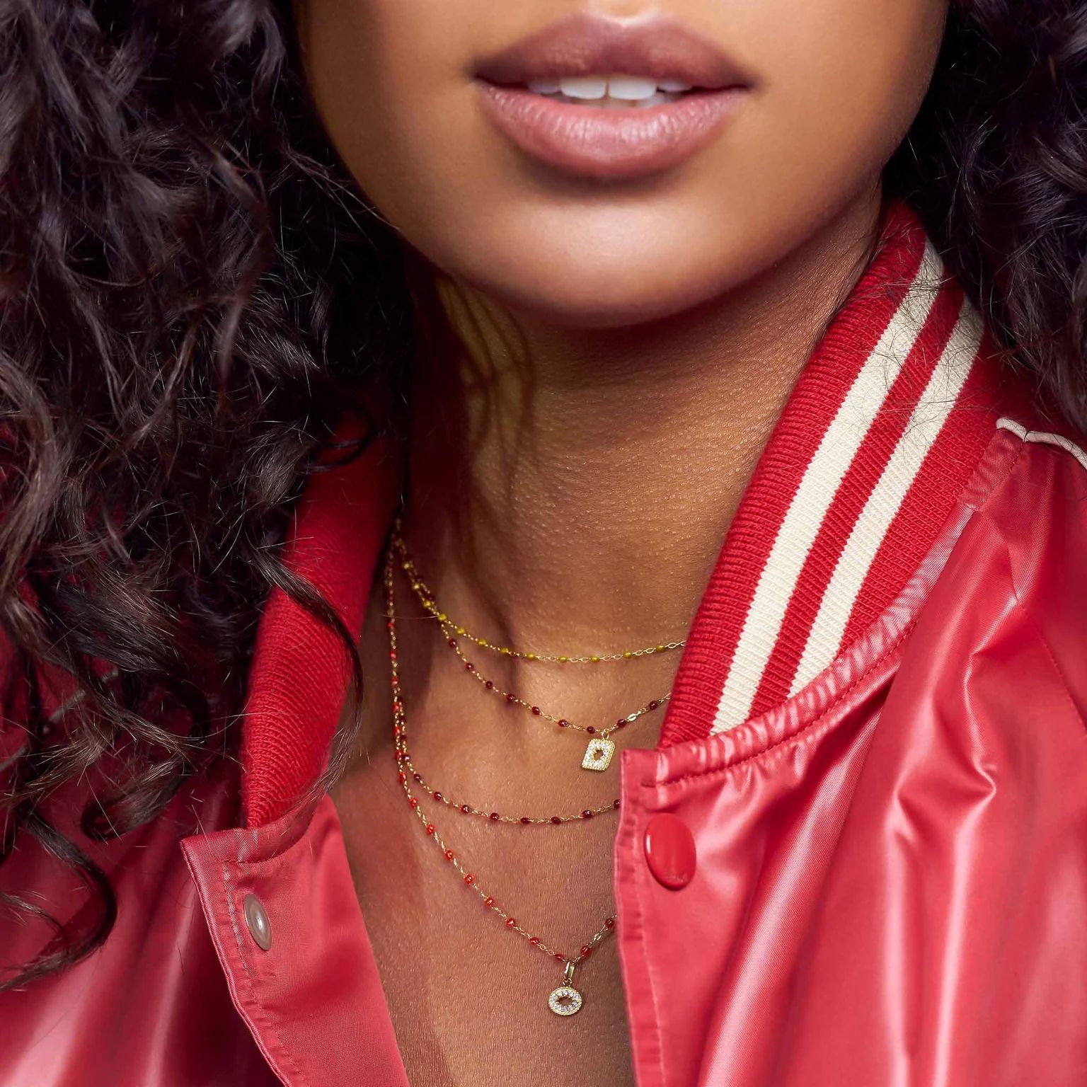 collier rouge classique gigi, or rose, 42 cm