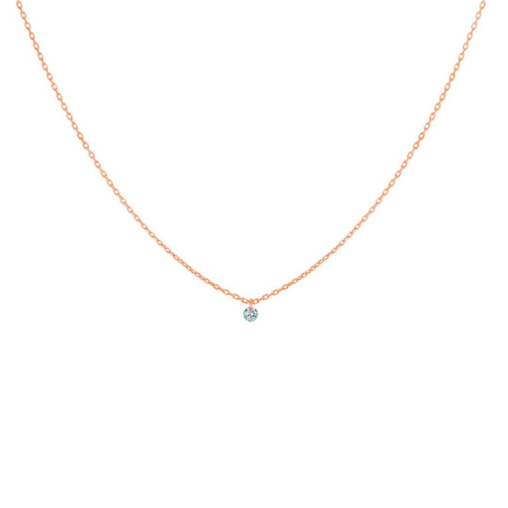 collier 360° 0.07ct diamant solitaire, or rose