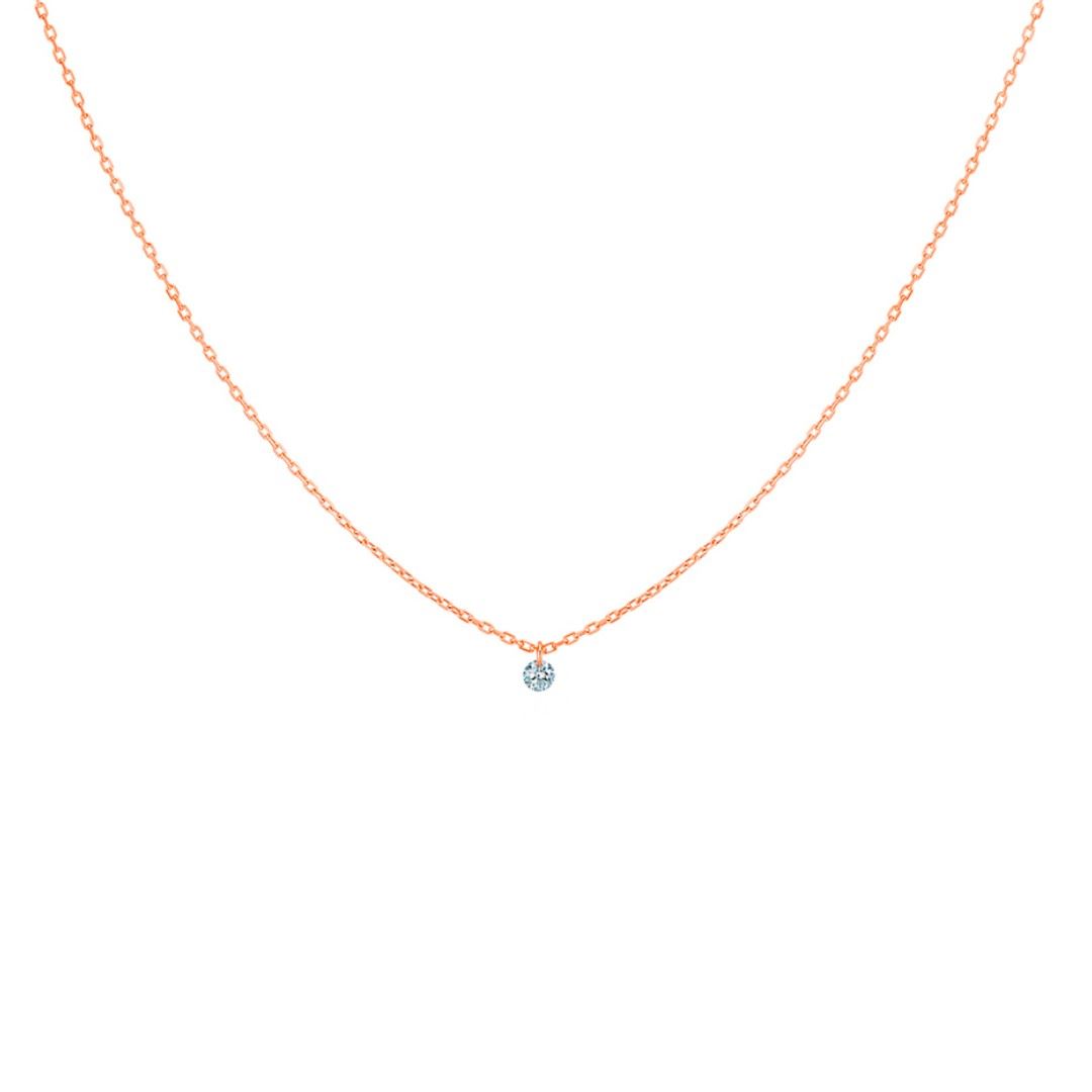 collier 360° 0.07ct diamant solitaire, or rose