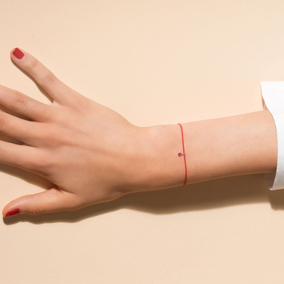 bracelet cordon bb rouge, rubis, or rose