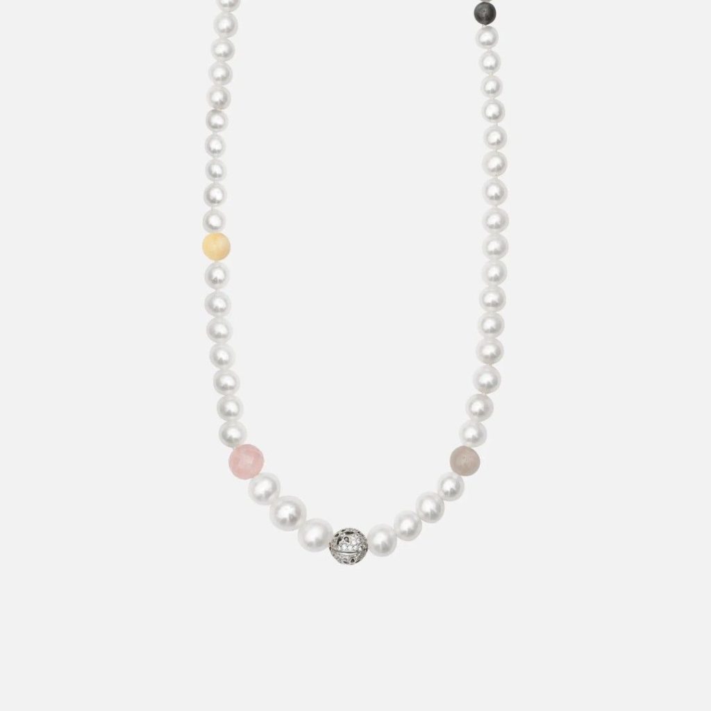 sautoir perles d'eau douce, multi pierres, 90 cm