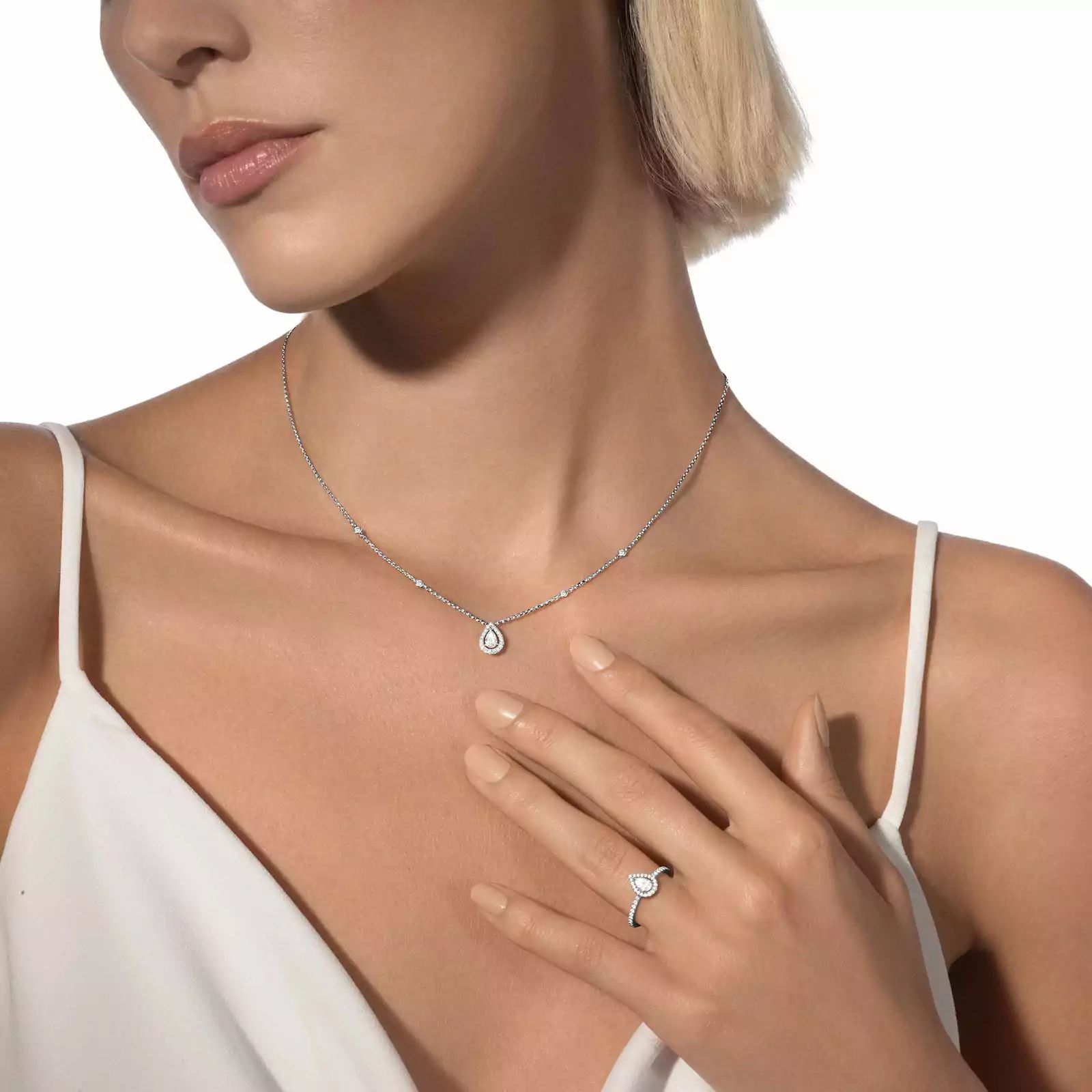 collier joy diamant poire, or blanc