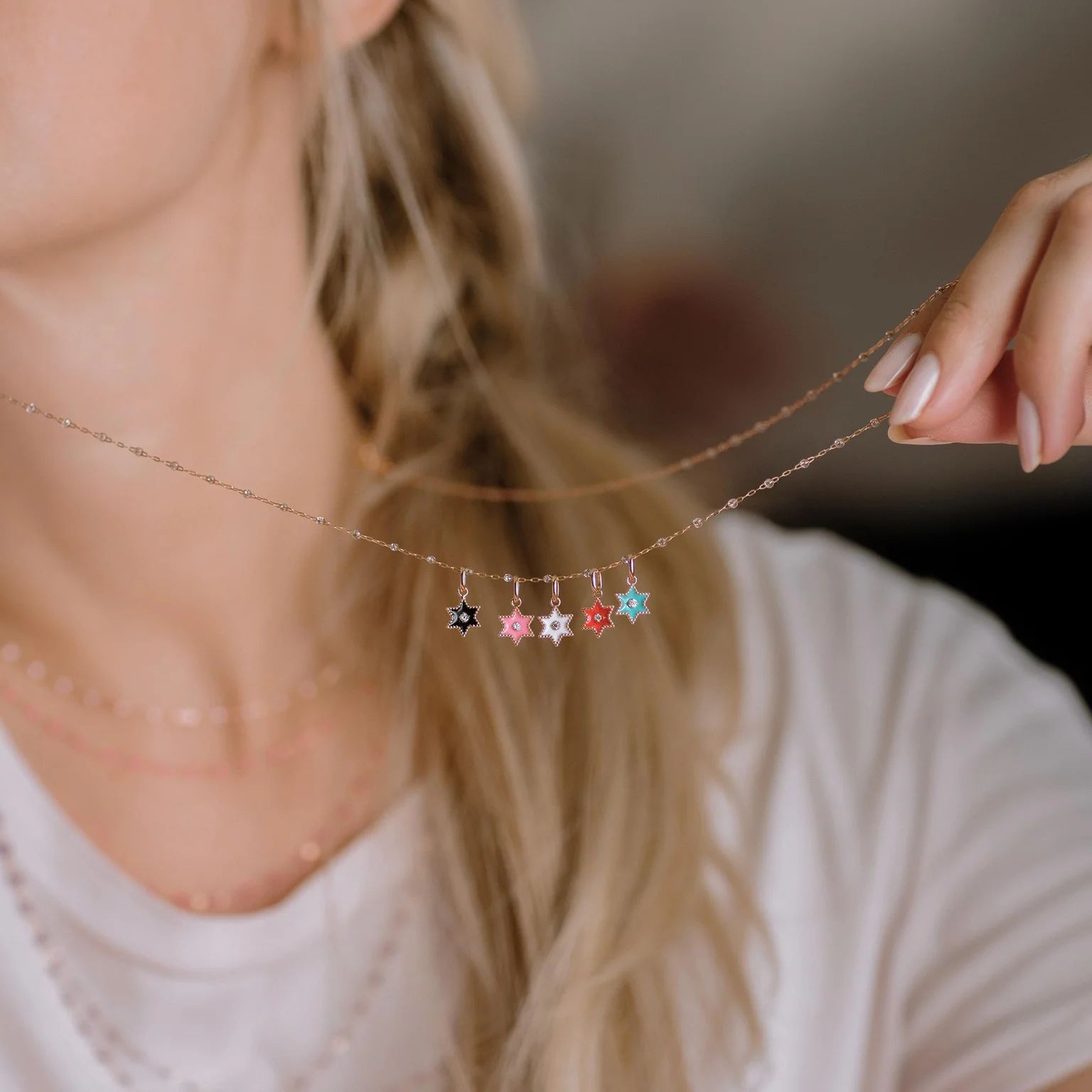 pendentif corail etoile star, diamant, or rose