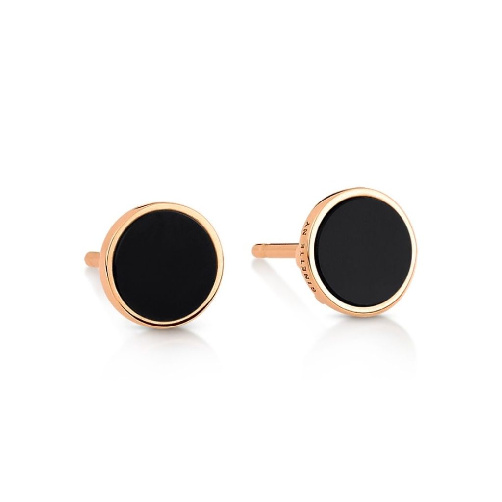 puces d'oreilles ever disc onyx noir, or rose