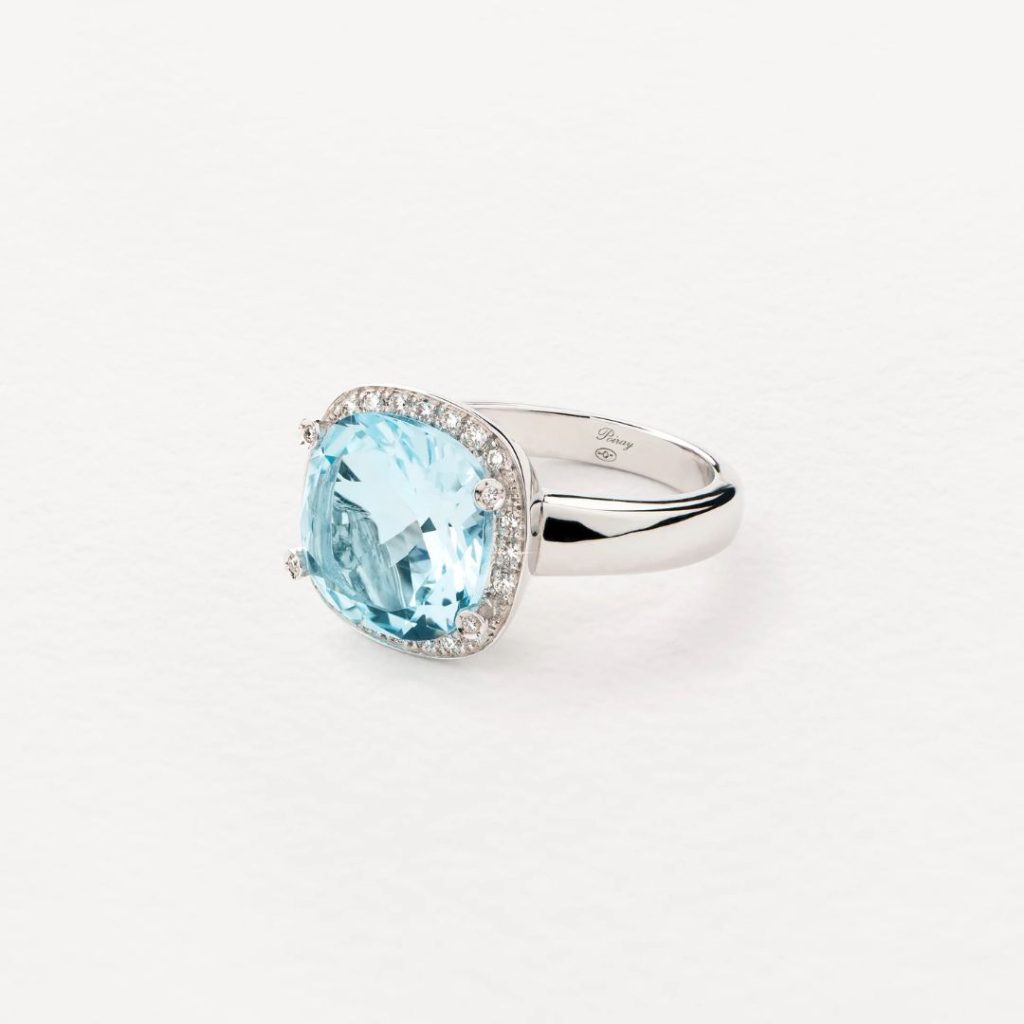 bague filles antik topaze bleue, or blanc, t 55