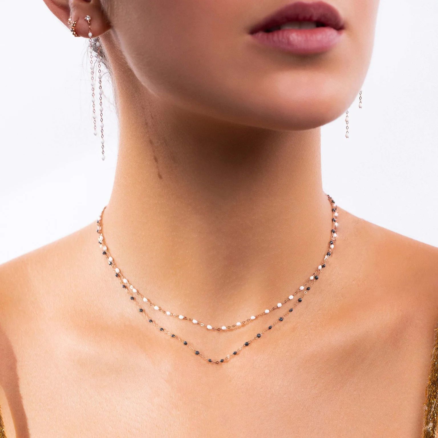 collier blanc classique gigi, or jaune, 42 cm