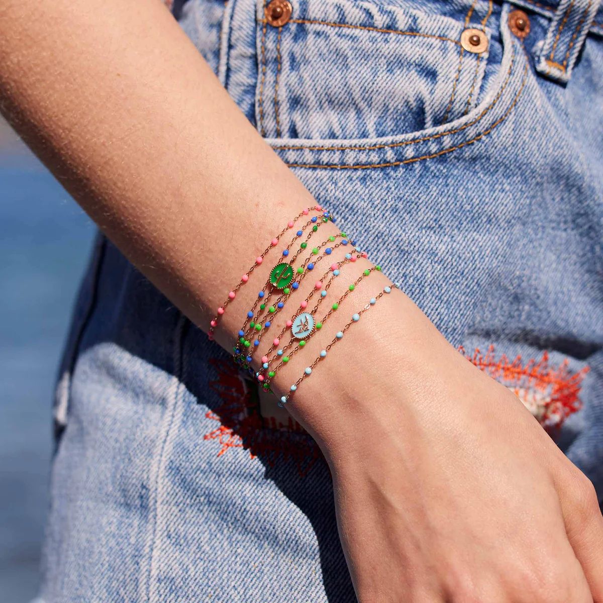 bracelet bleu fluo classique gigi, or rose, 17 cm