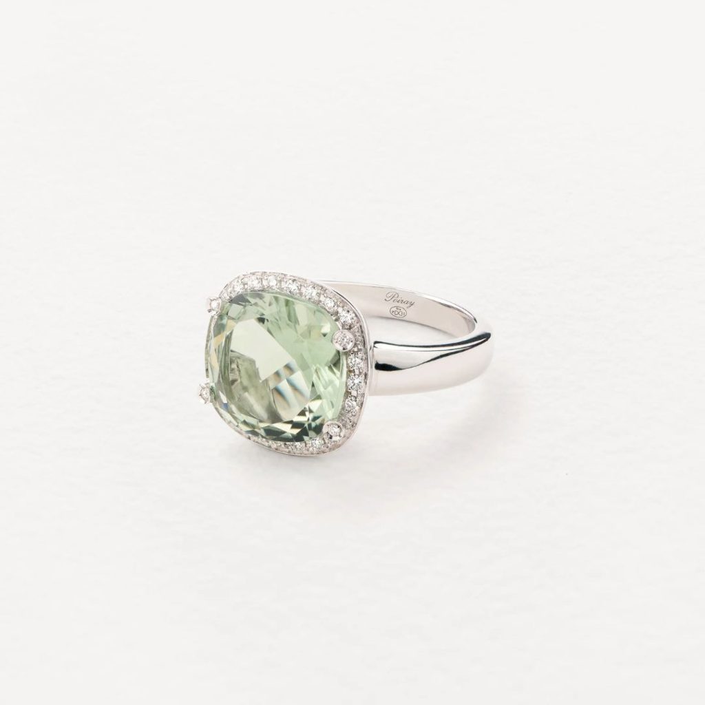 bague filles antik prasiolite, or blanc, t 53