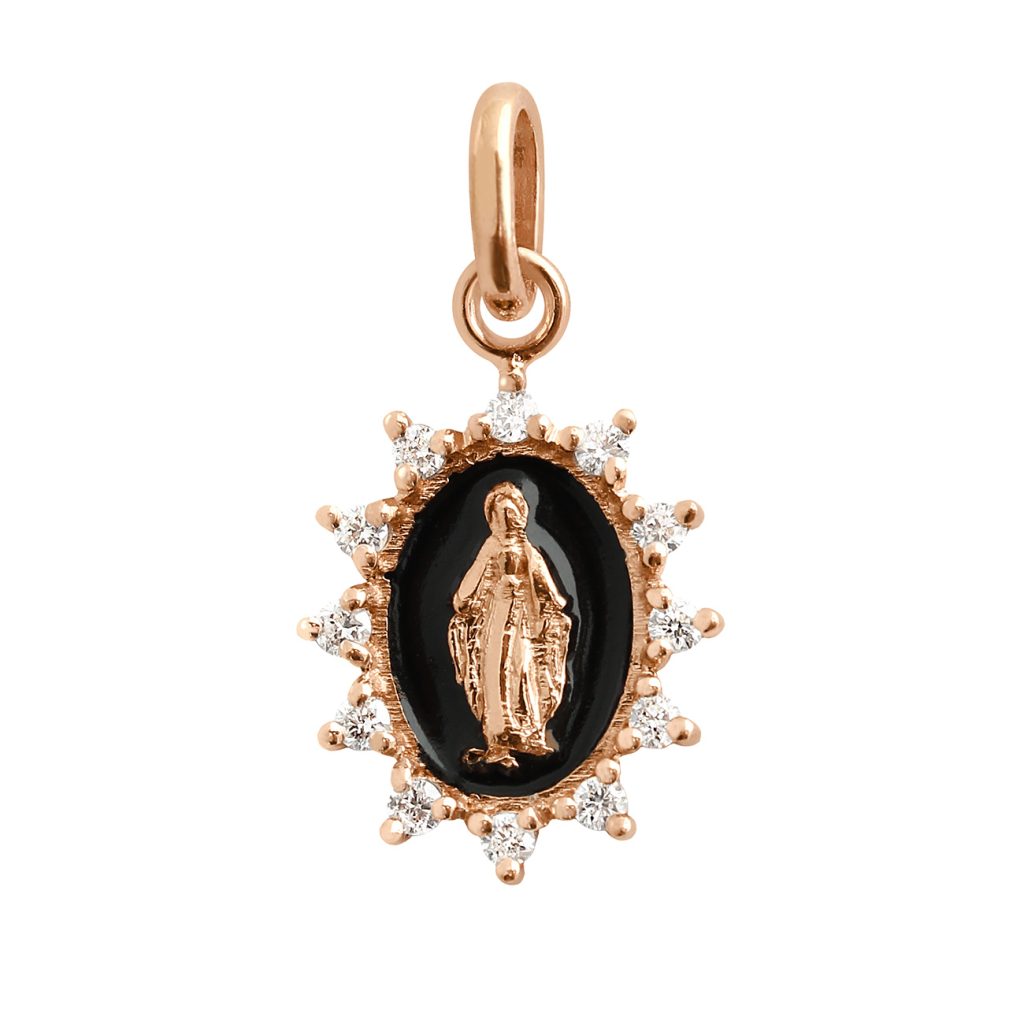 pendentif noir petite madone suprême, diamants, or rose