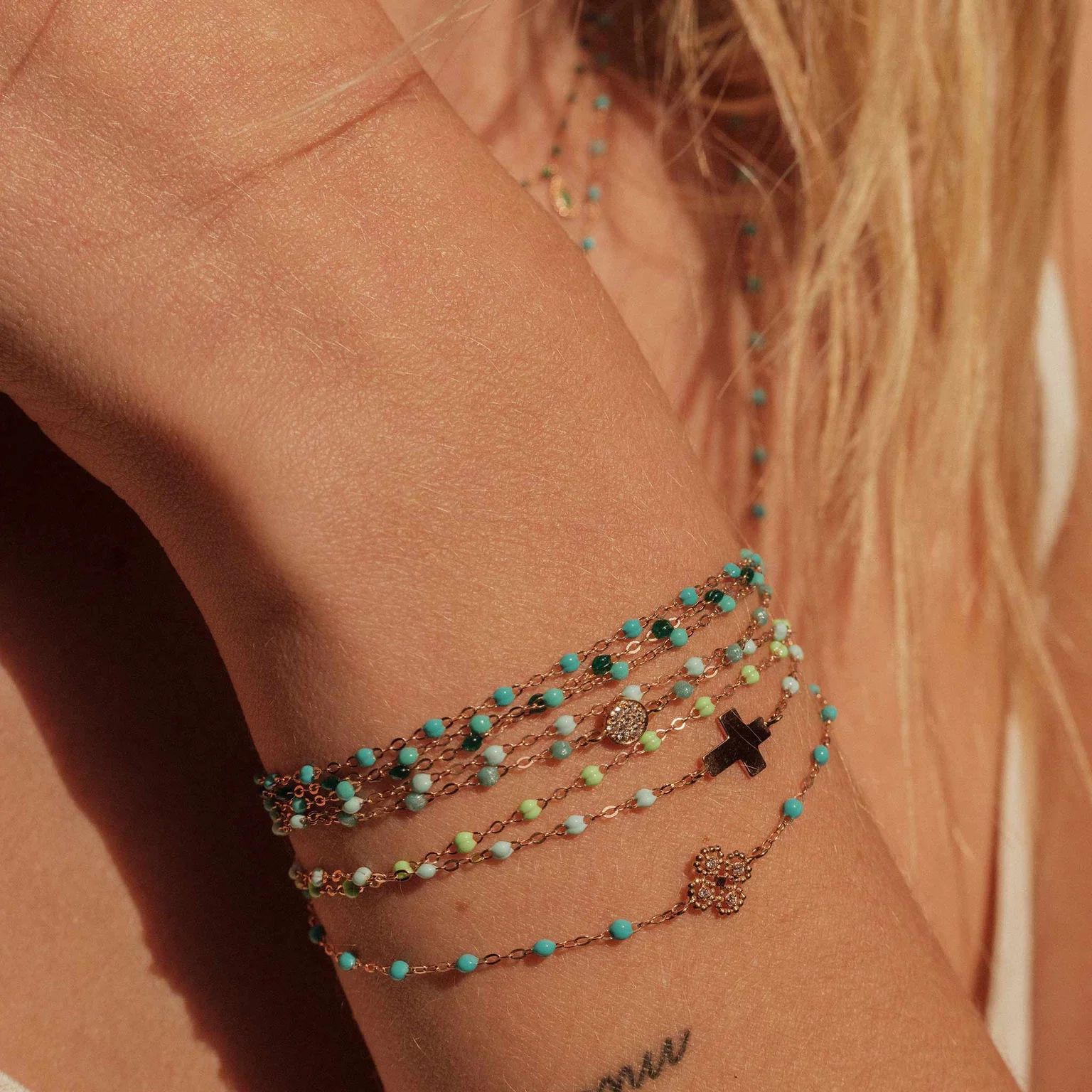 bracelet turquoise vert classique gigi, or rose, 19 cm