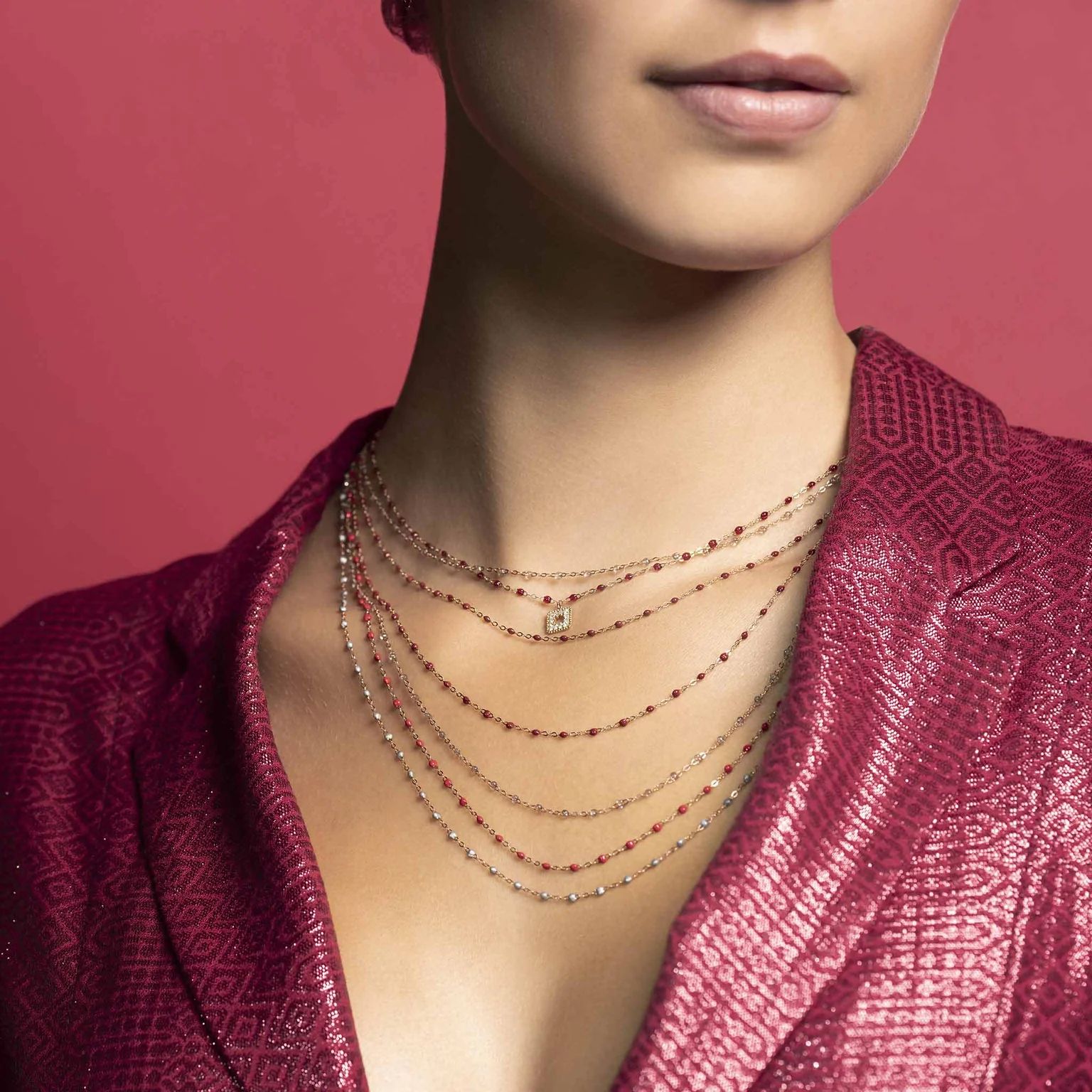 collier rouge classique gigi, or rose, 42 cm