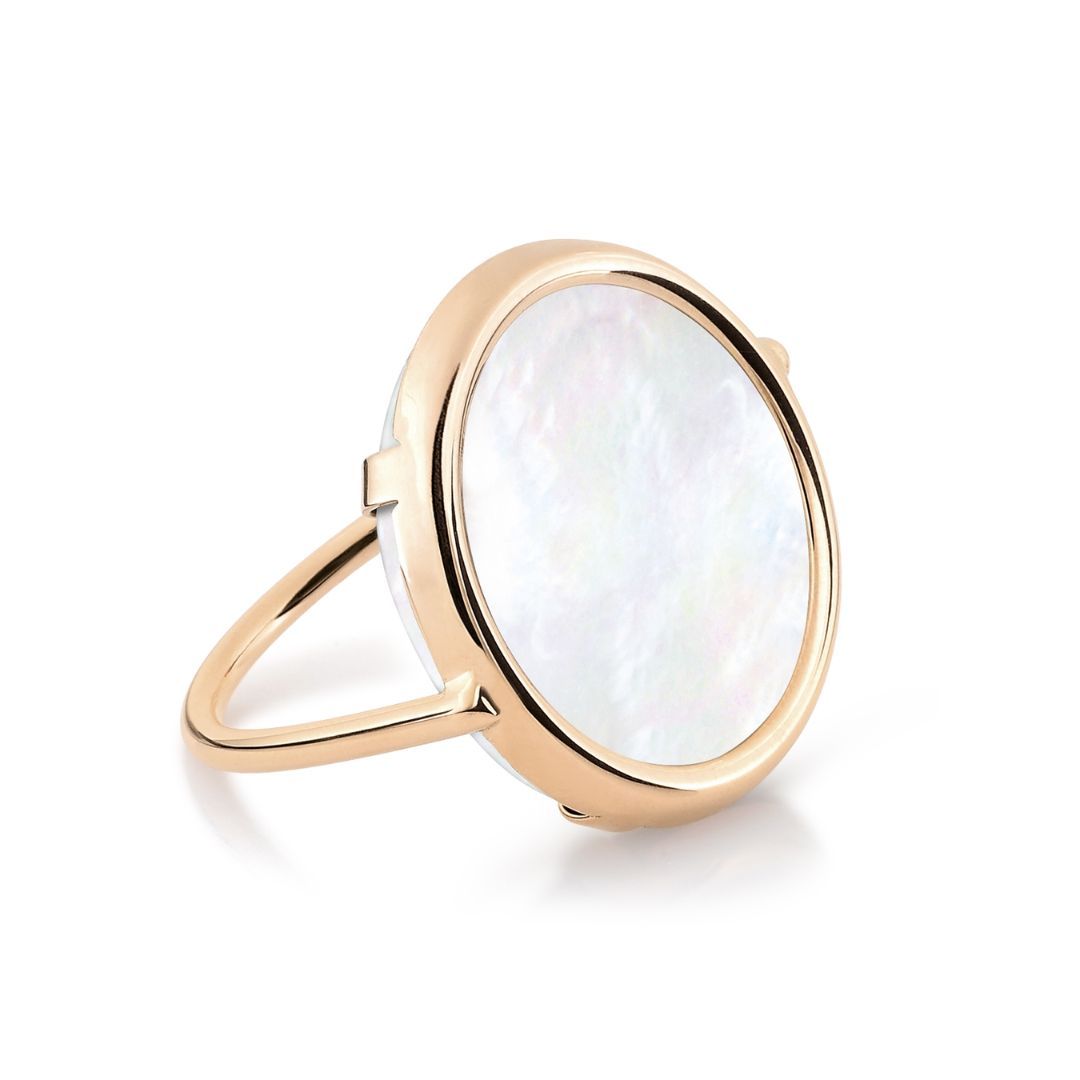bague disc ring nacre blanche, or rose, t 50
