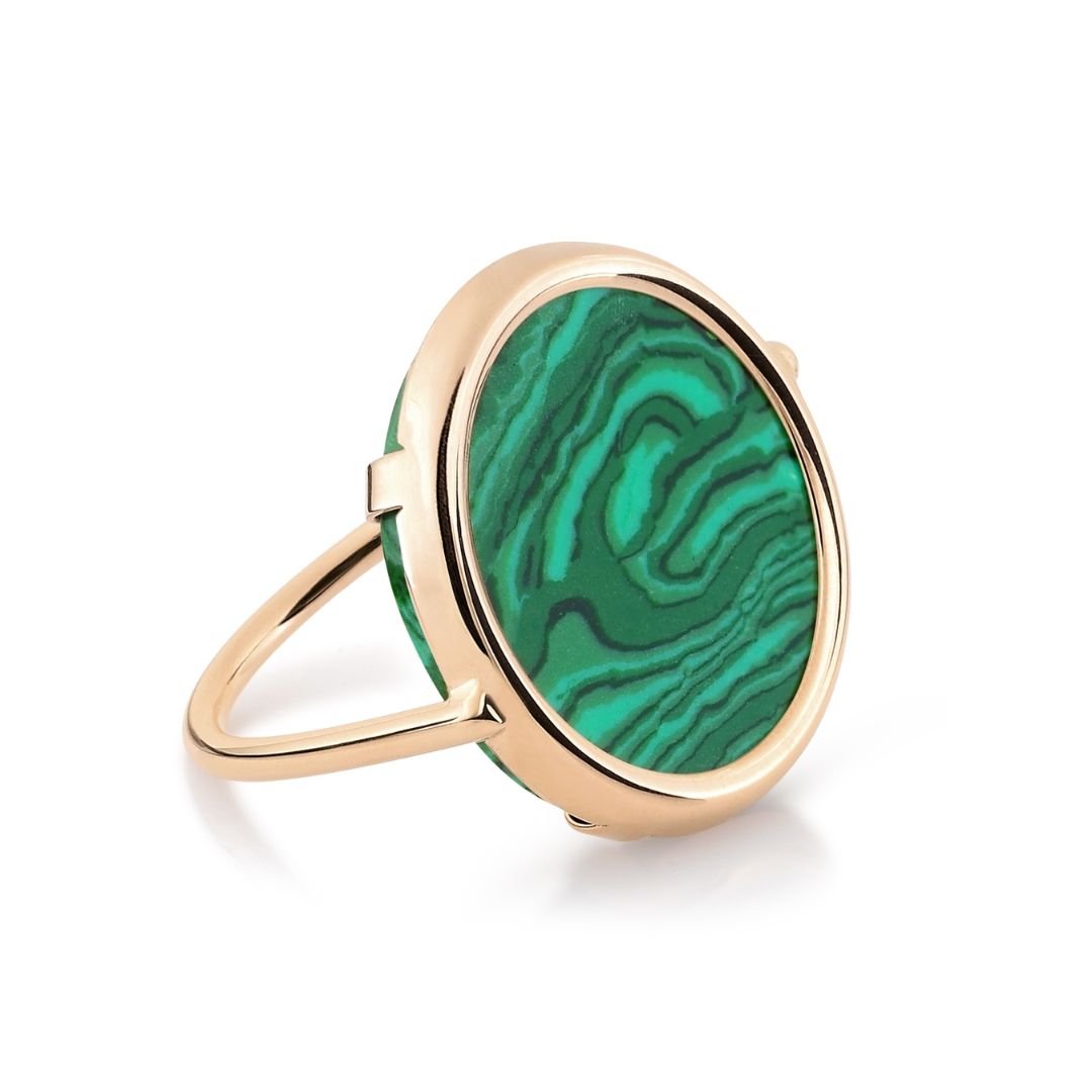 bague disc ring malachite, or rose, t 55