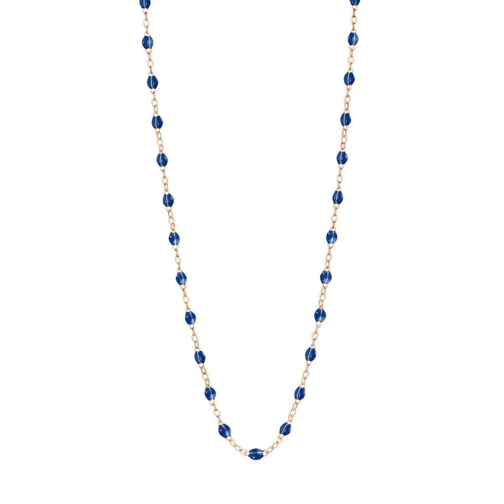 collier bleu de prusse classique gigi, or rose, 50 cm
