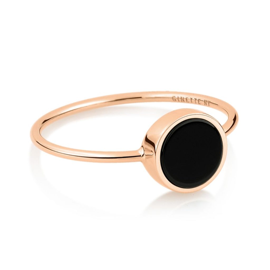 bague mini ever disc onyx noir, or rose, t 53