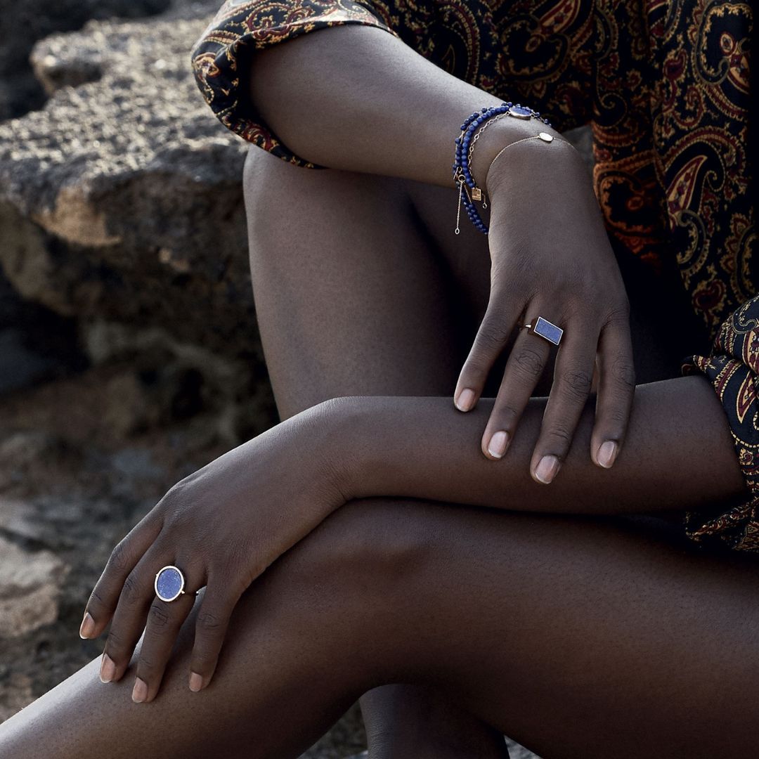 bague disc ring lapis lazuli, or rose, t 51