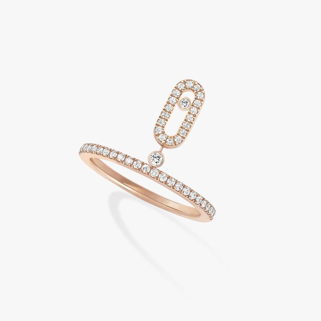 bague move uno pampille pavée, or rose, t 54
