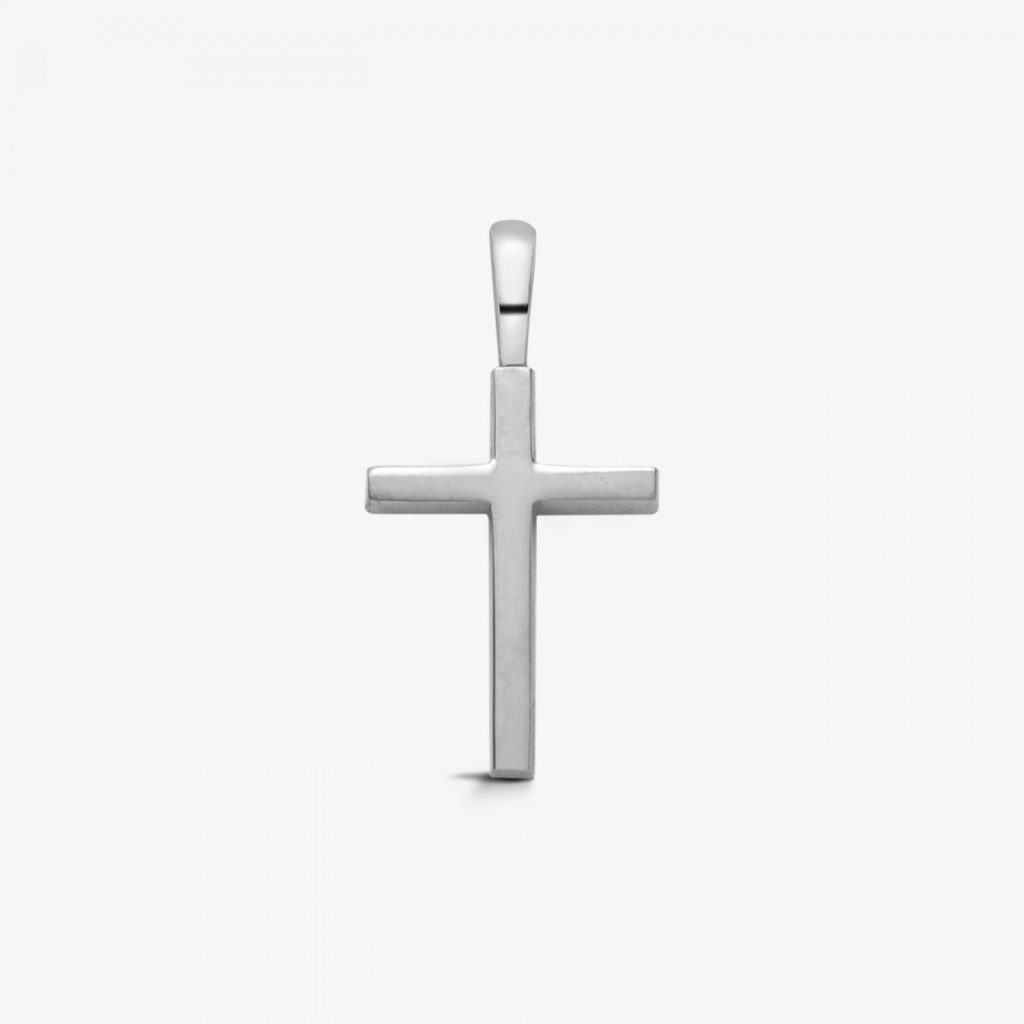 pendentif croix fil carré, or blanc