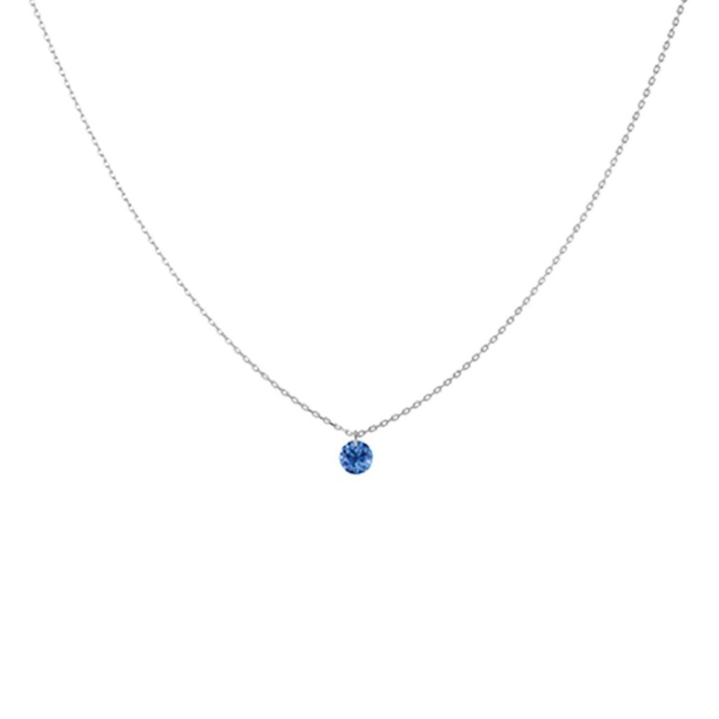 collier confetti saphir bleu solitaire, or blanc