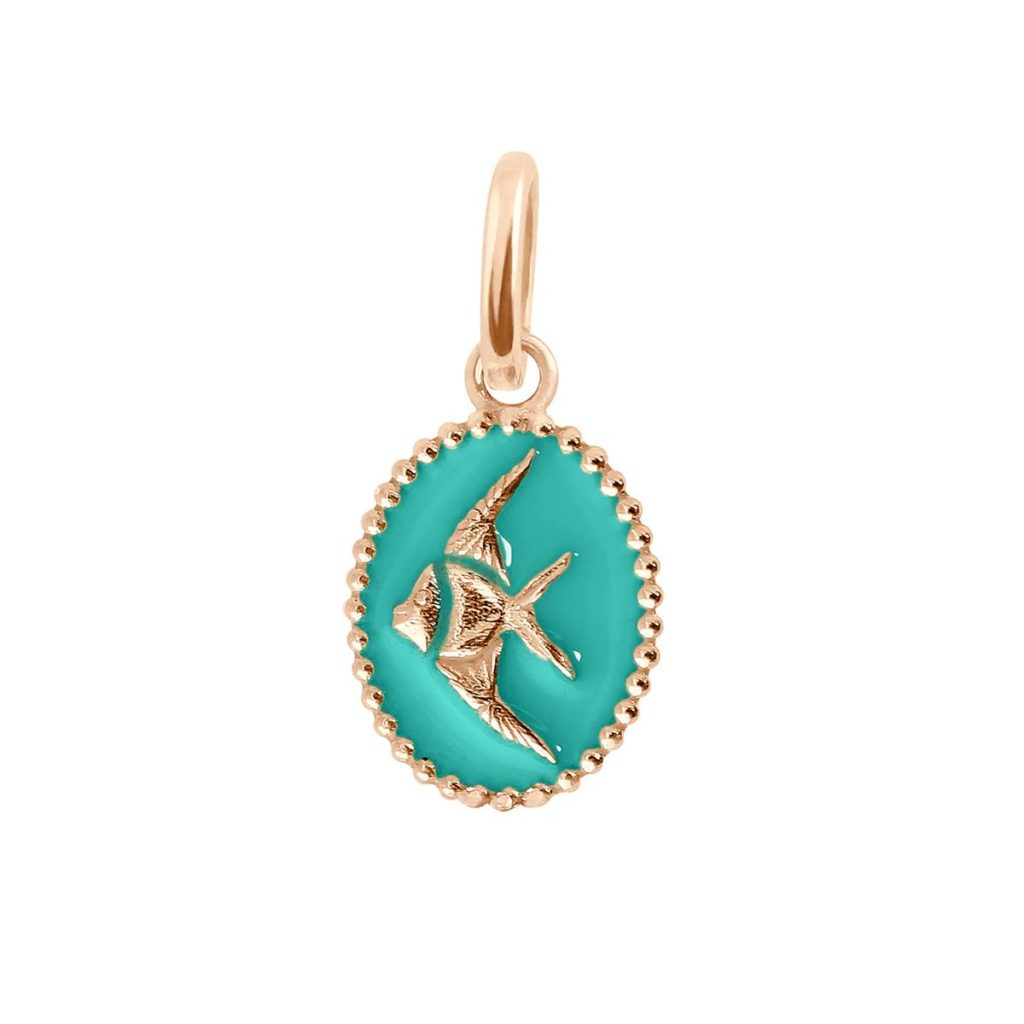 pendentif turquoise vert poisson ange, or rose