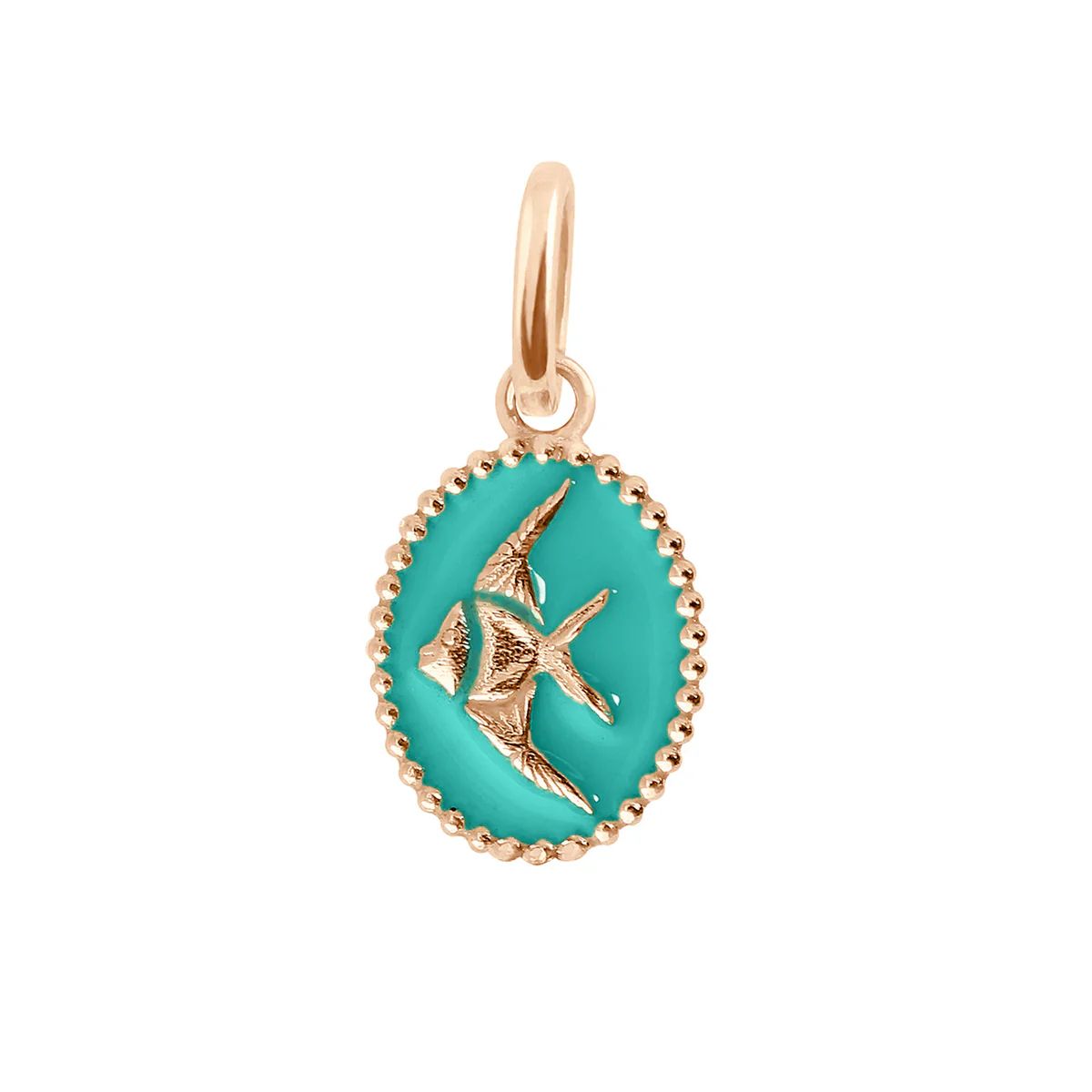 pendentif turquoise vert poisson ange, or rose
