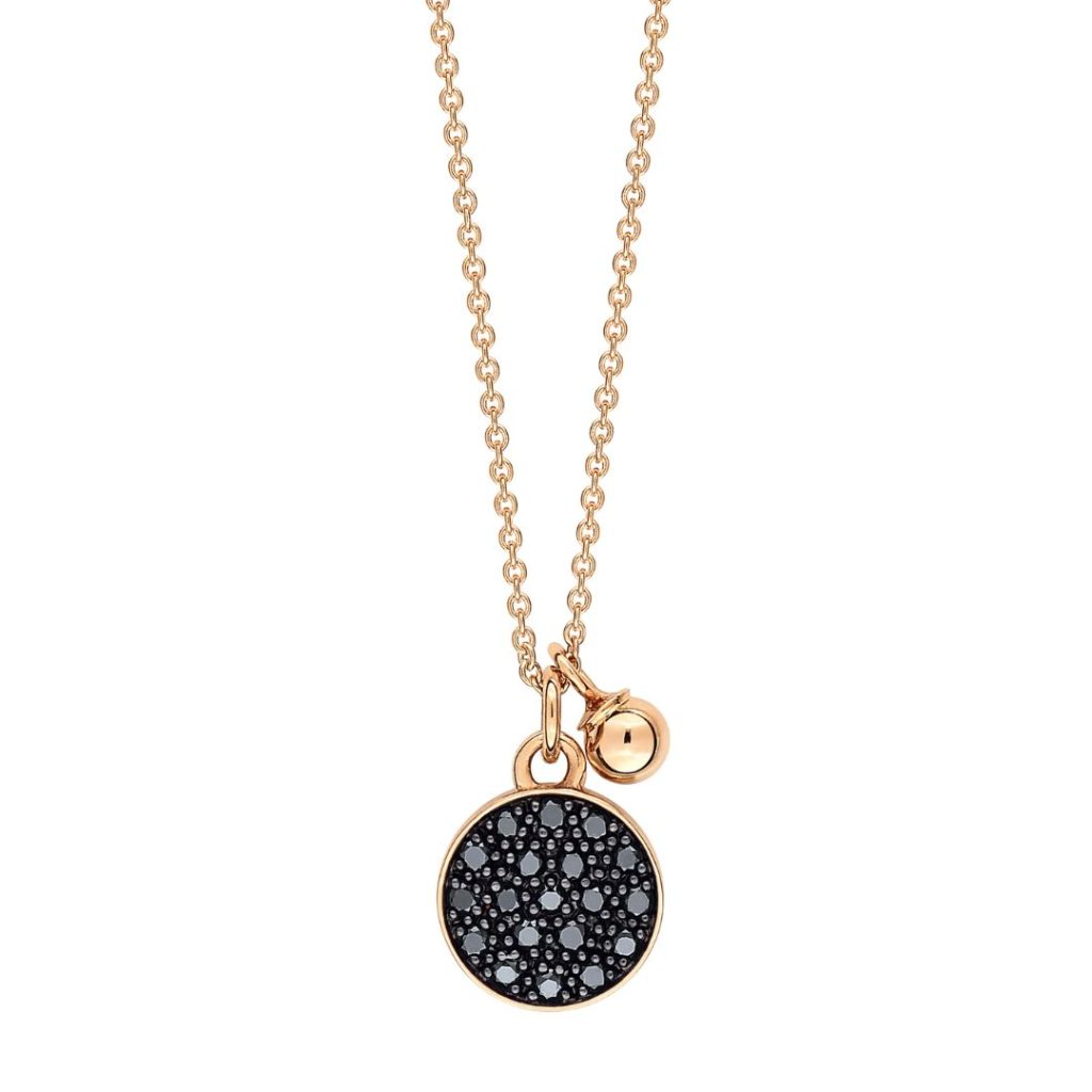 collier mini ever disc diamants noirs, or rose