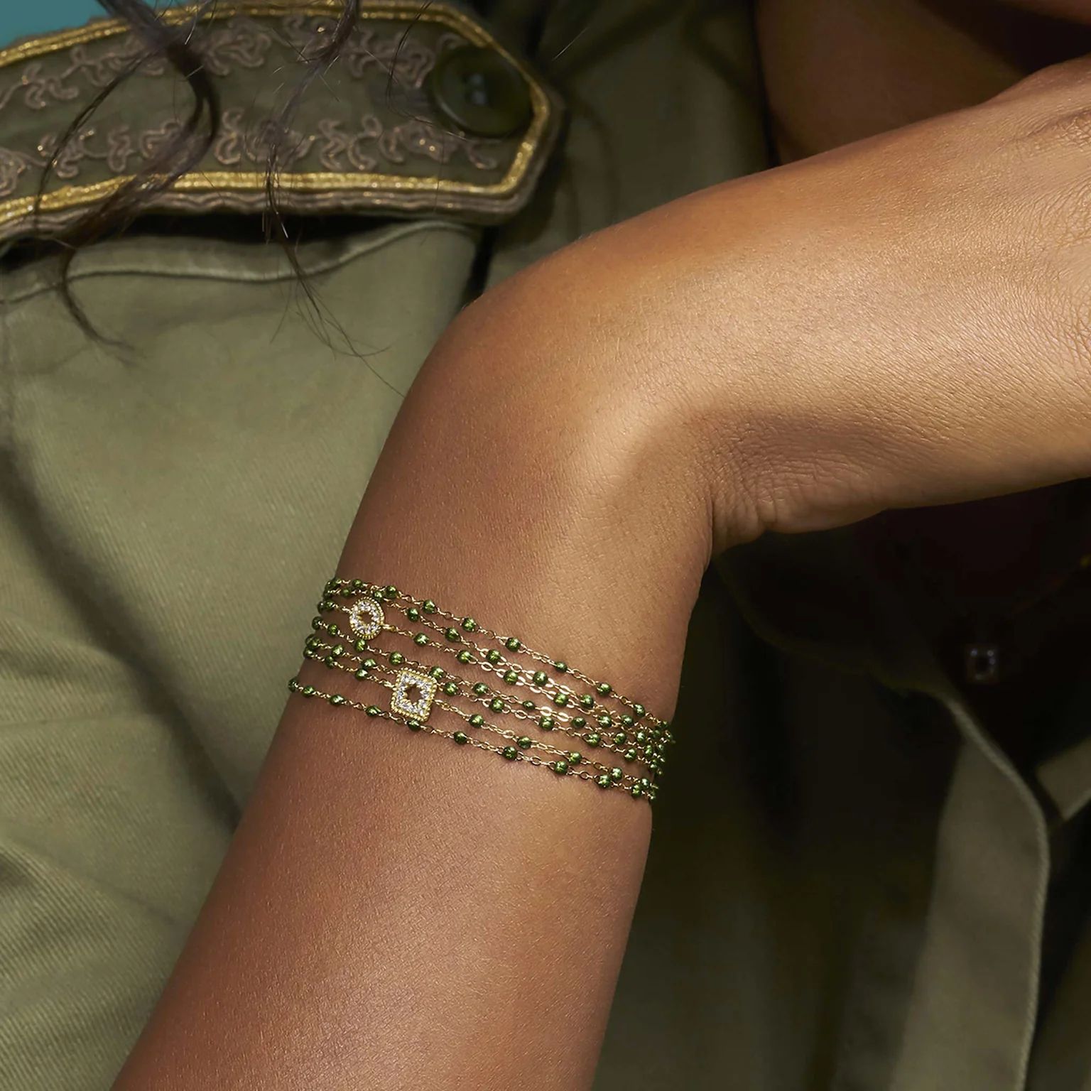 bracelet scarabée, Œil de pirate, diamants, or rose, 17cm