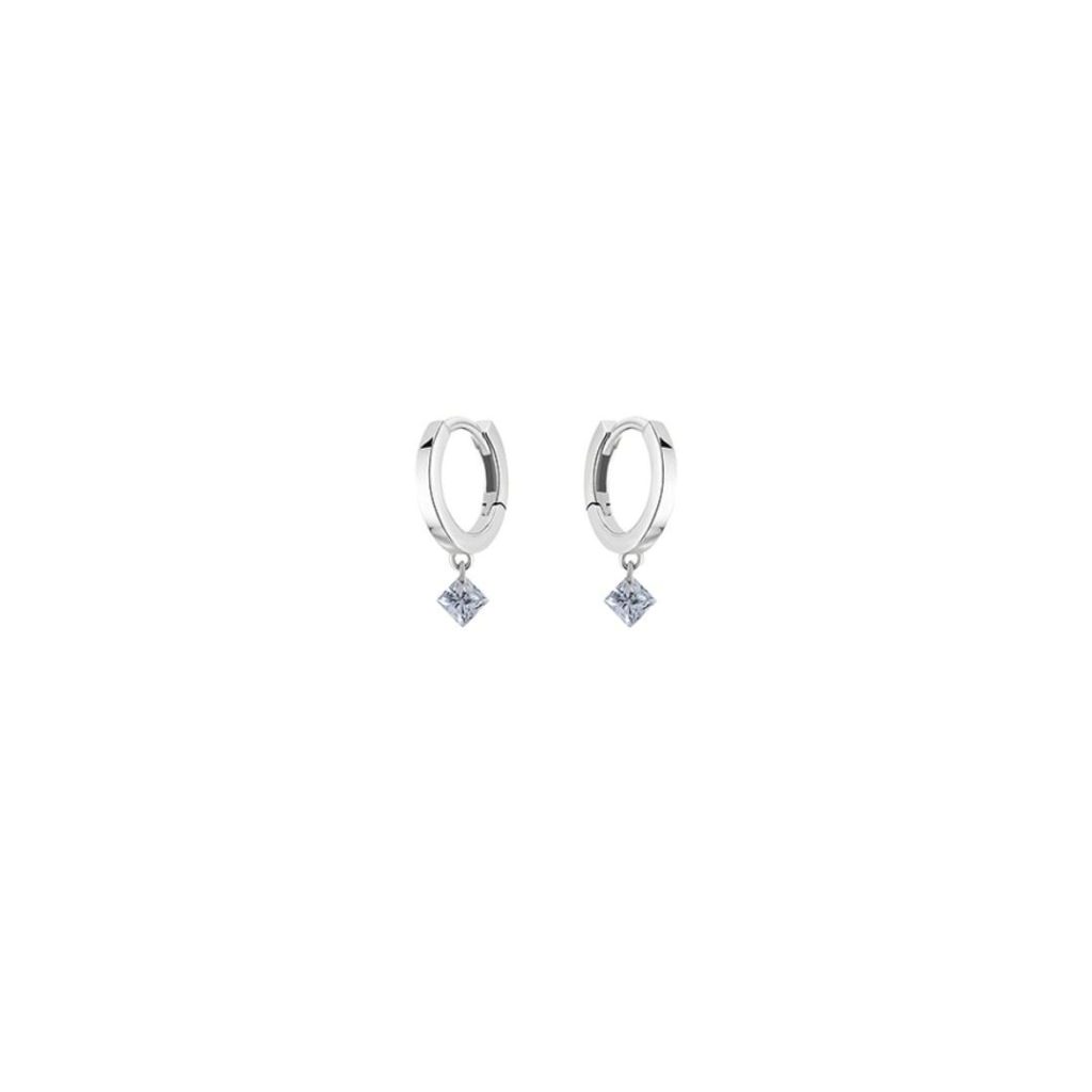 mini créoles 360° diamants taille princesse, or blanc