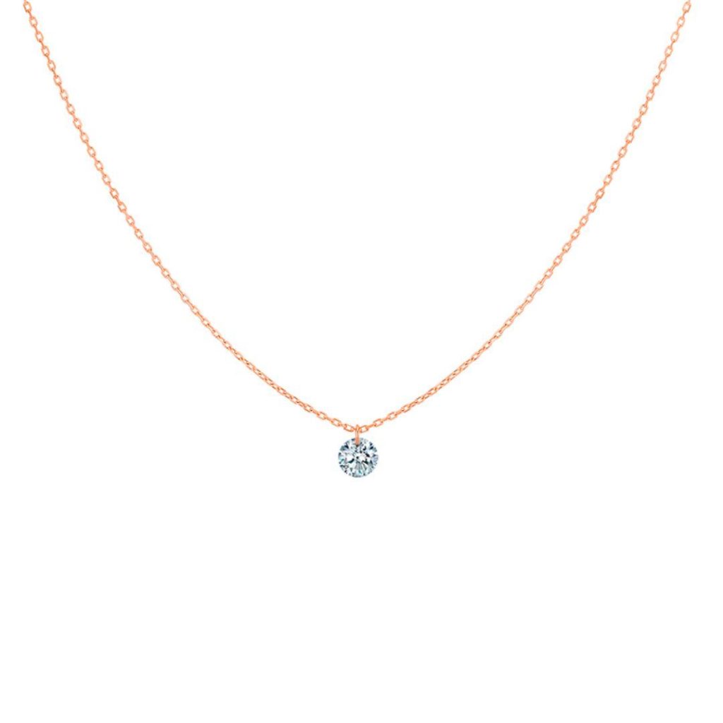 collier 360°0.40ct diamant solitaire, or rose