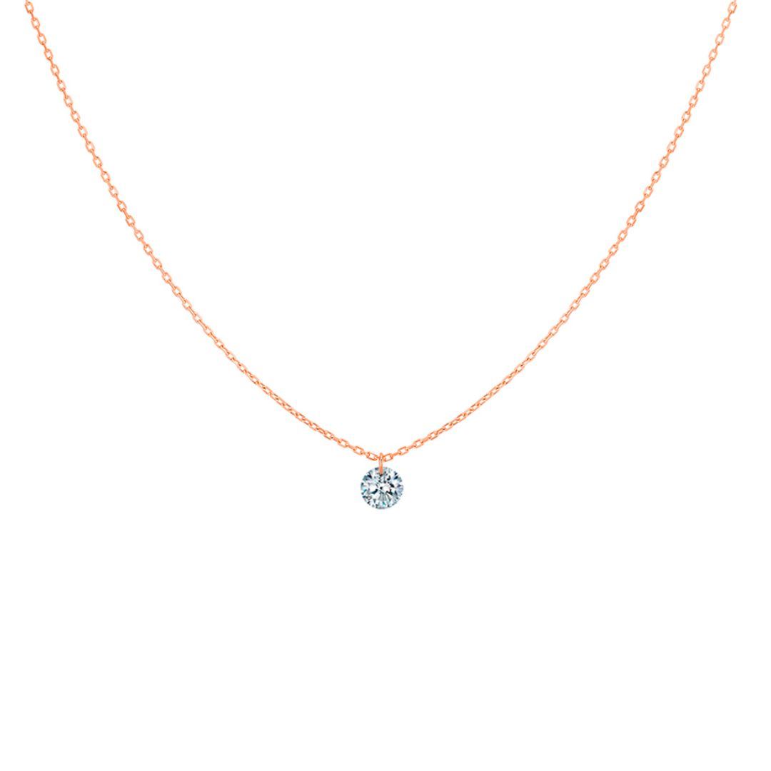 collier 360°0.40ct diamant solitaire, or rose