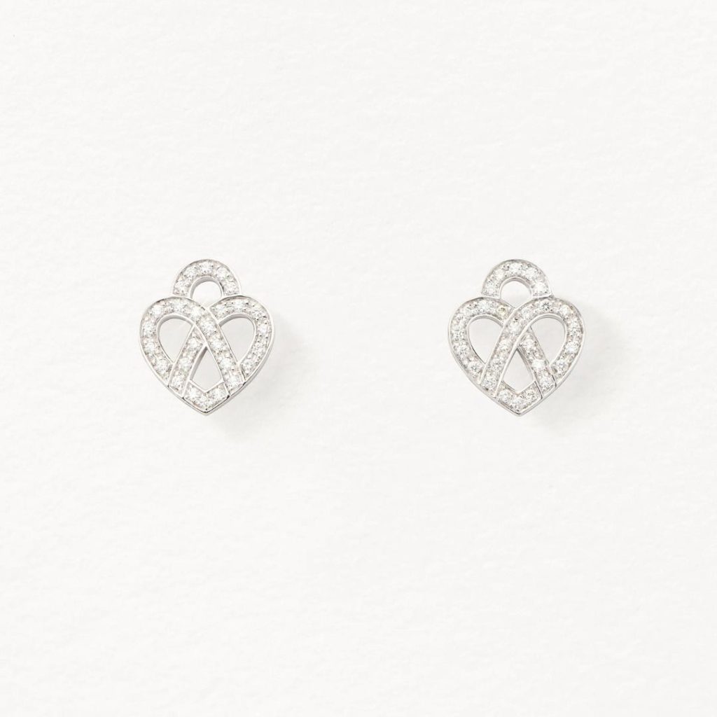 boucles d'oreilles cœur entrelacé diamants, or blanc