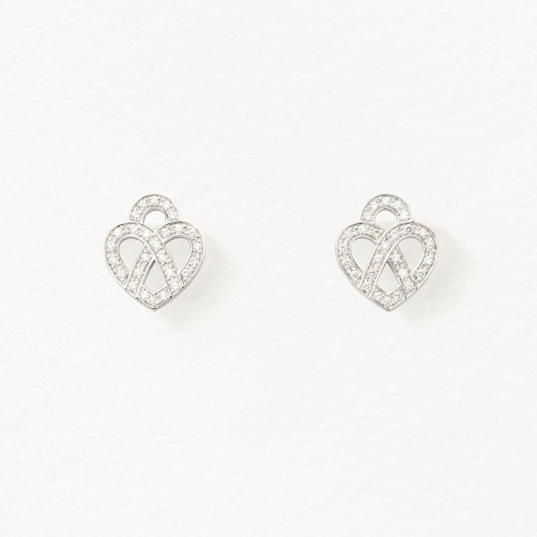 boucles d'oreilles cœur entrelacé diamants, or blanc
