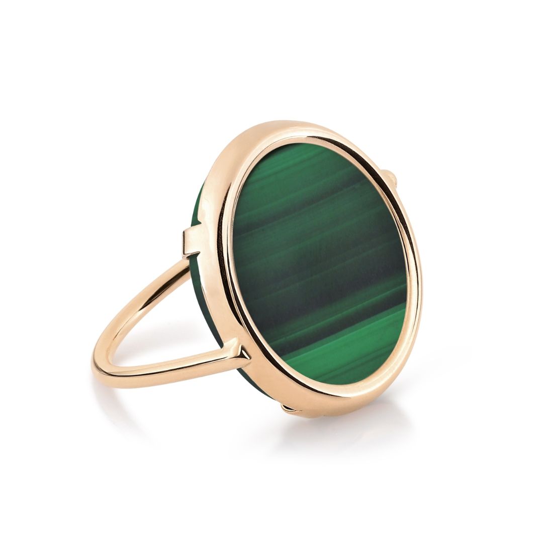 bague disc ring malachite, or rose, t 55