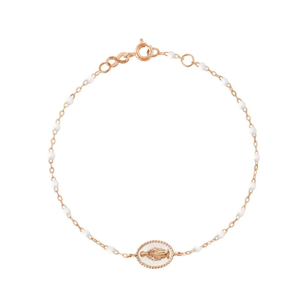 bracelet madone résine blanche, or rose, 17 cm