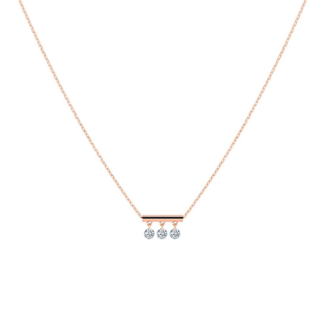 collier pampilles 3 diamants, or rose