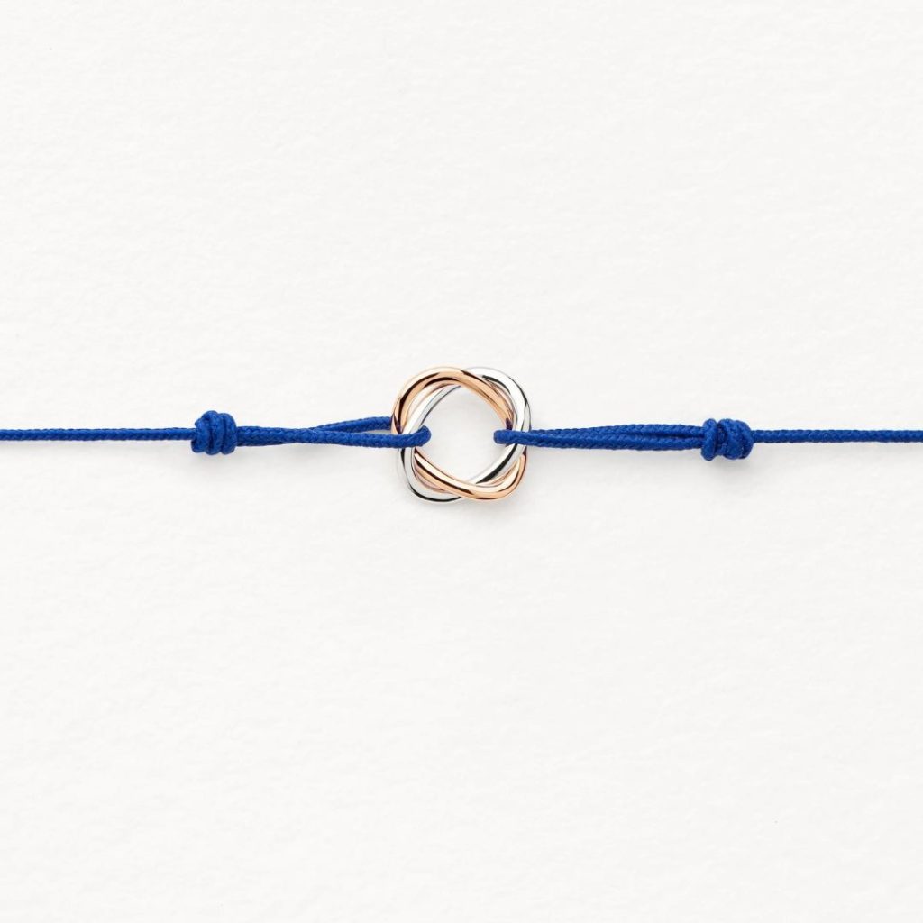 bracelet tresse cordon bleu, or rose et or blanc