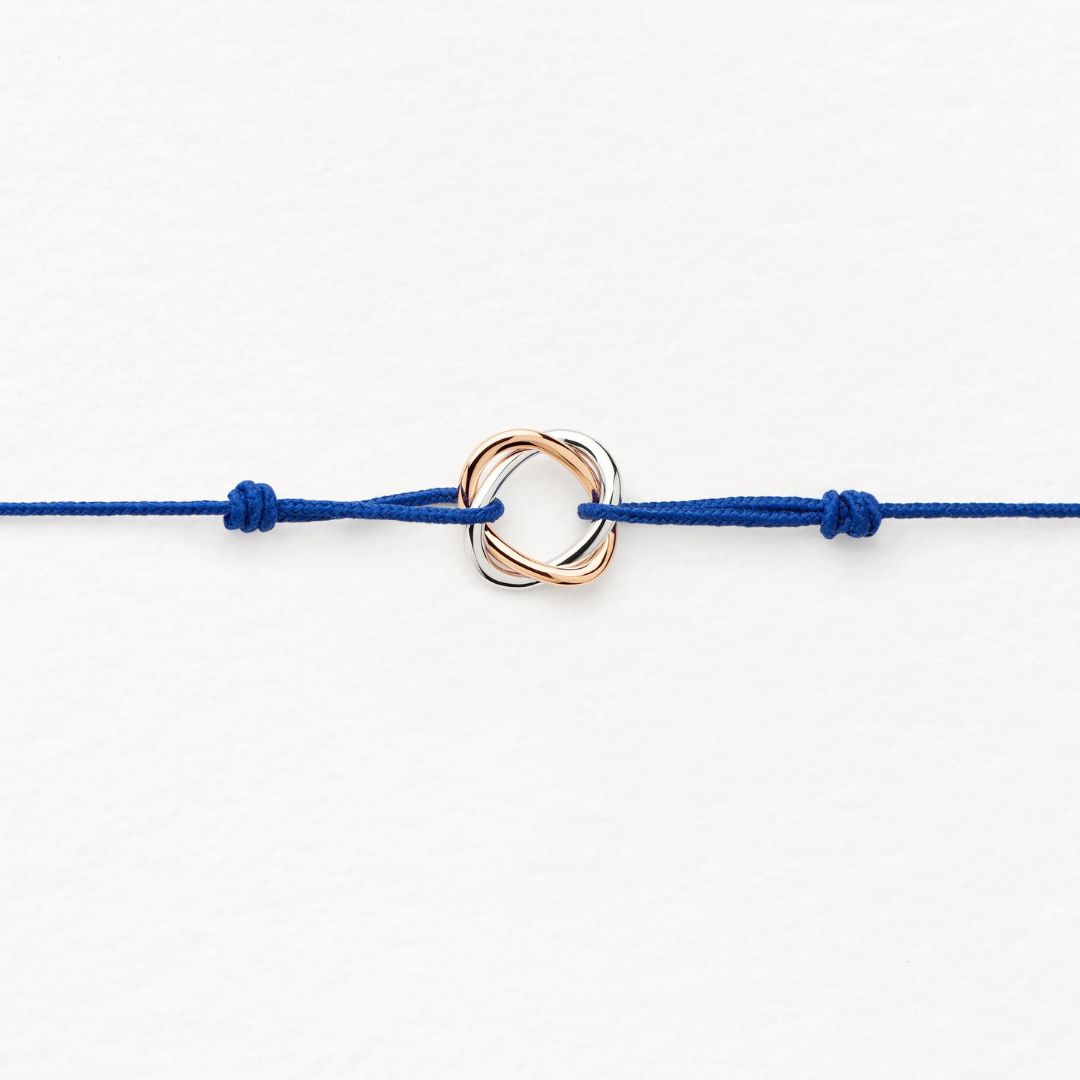 bracelet tresse cordon bleu, or rose et or blanc