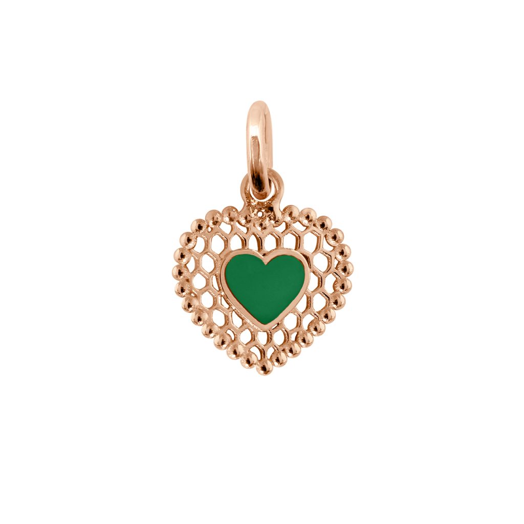 pendentif émeraude cœur dentelle, or rose