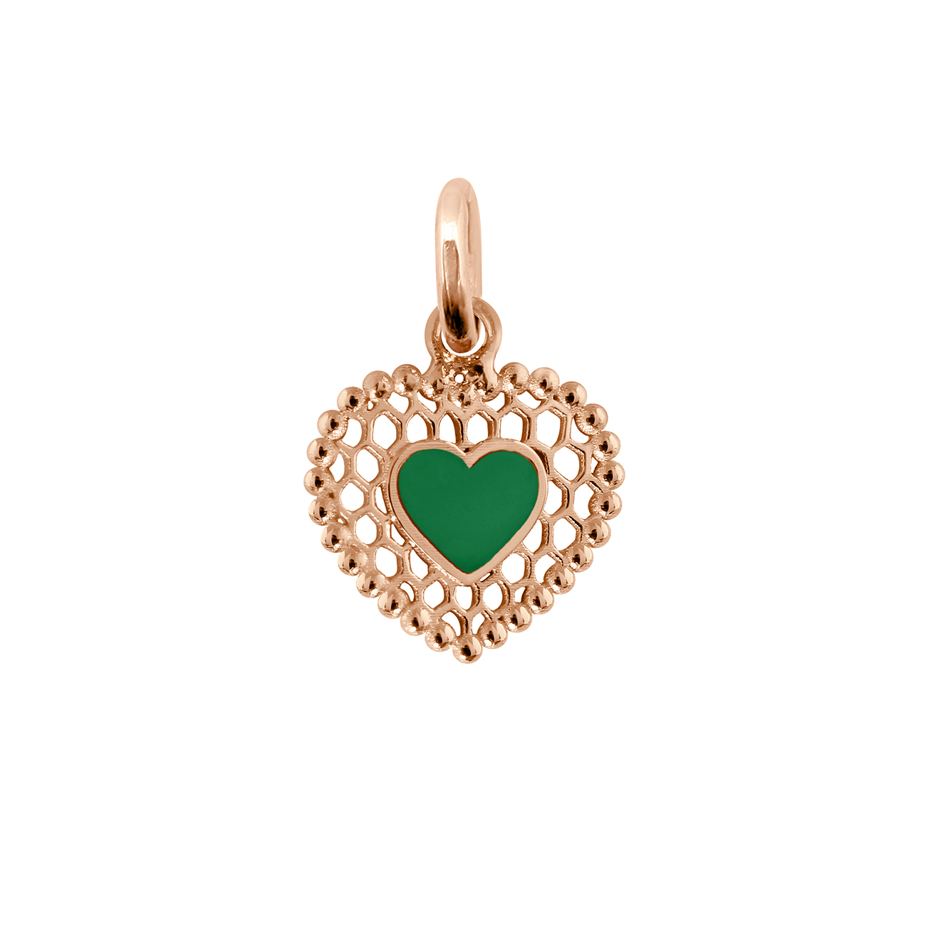 pendentif émeraude cœur dentelle, or rose