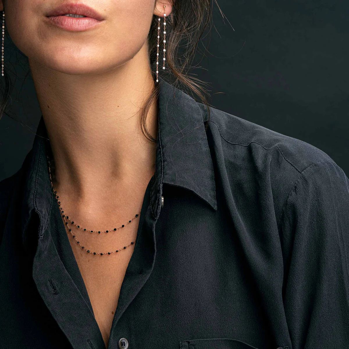 collier noir classique gigi, or rose, 42 cm
