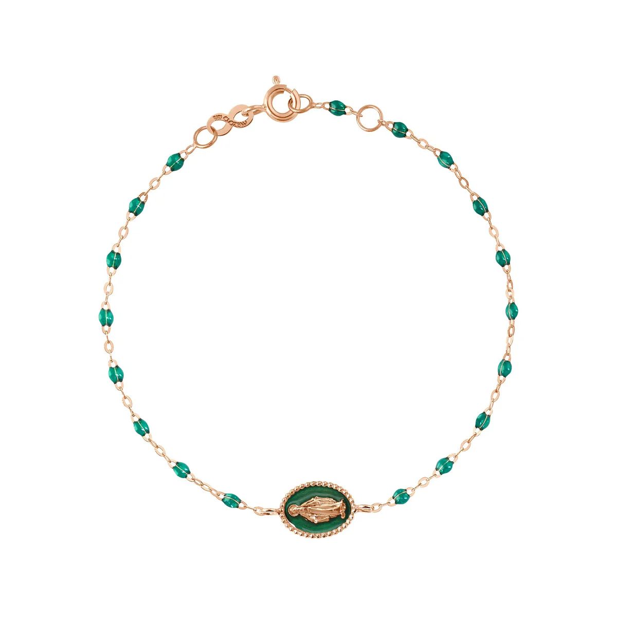 bracelet madone résine émeraude, or rose, 17 cm