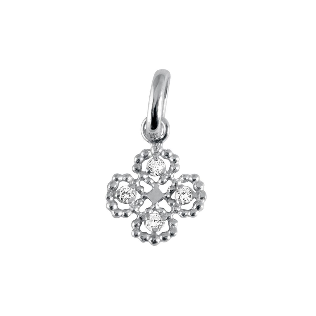 pendentif lucky trèfle, diamants, or blanc