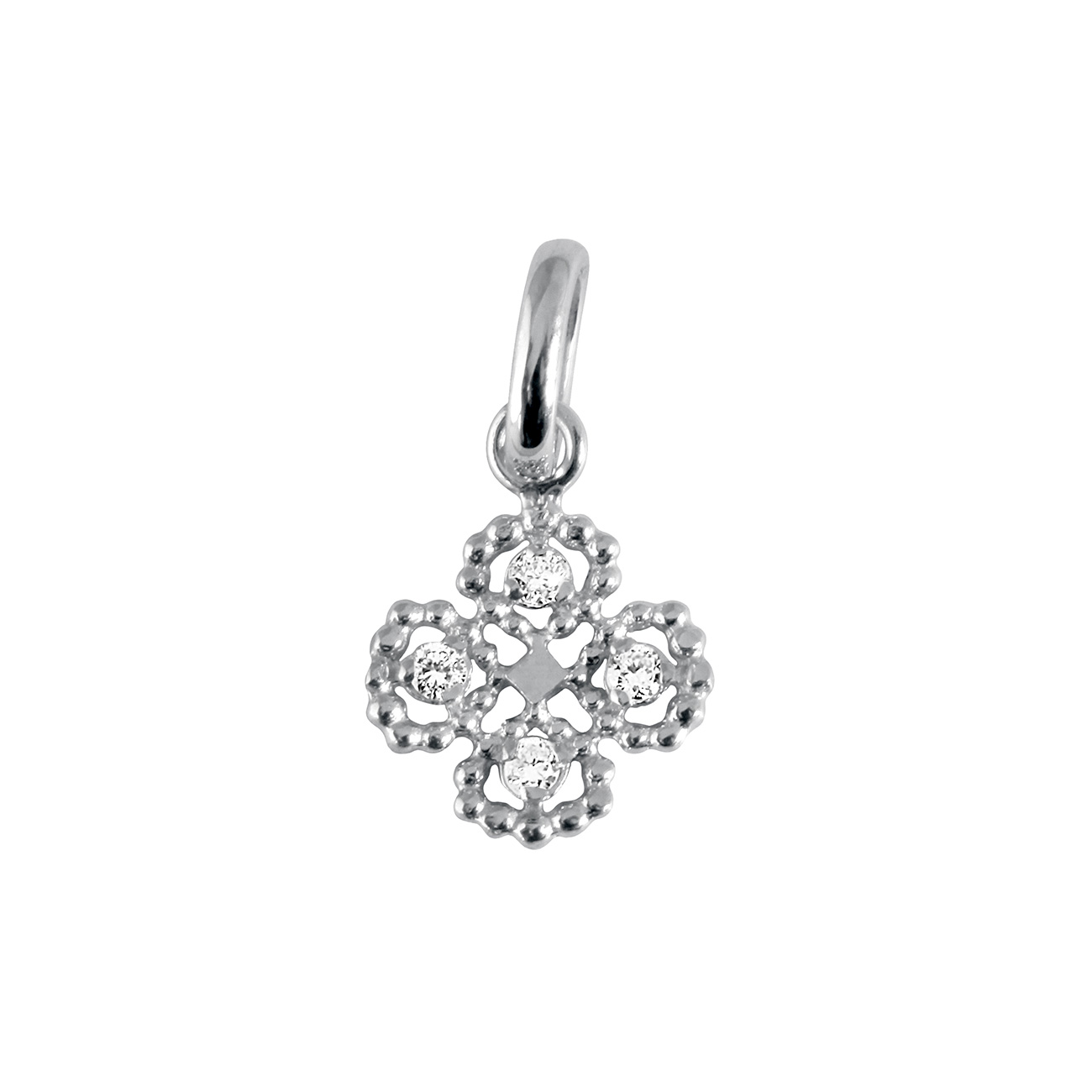 pendentif lucky trèfle, diamants, or blanc