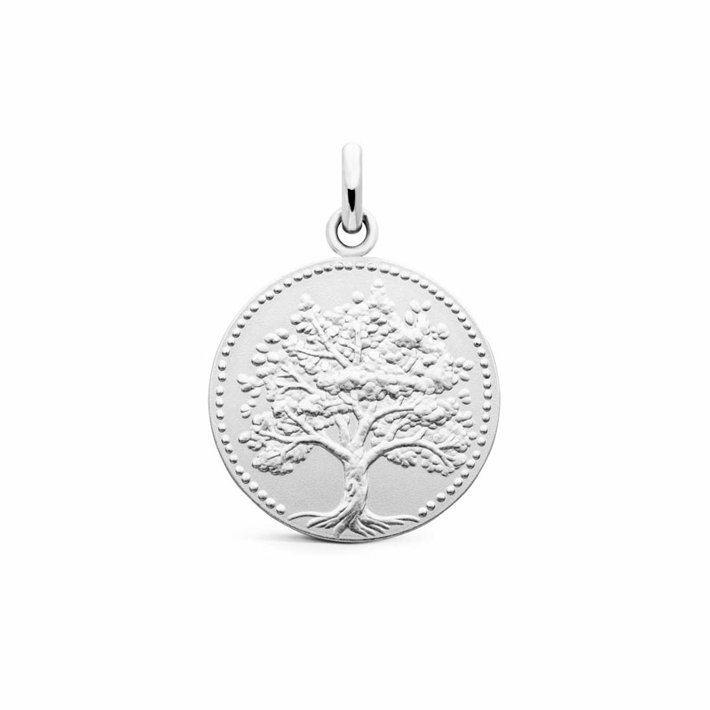 médaille arbre de vie relief, or blanc